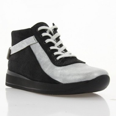 Кросівки жіночі чорні/срібні, шкіра (2993 чн. Шк_срібн) Roma style